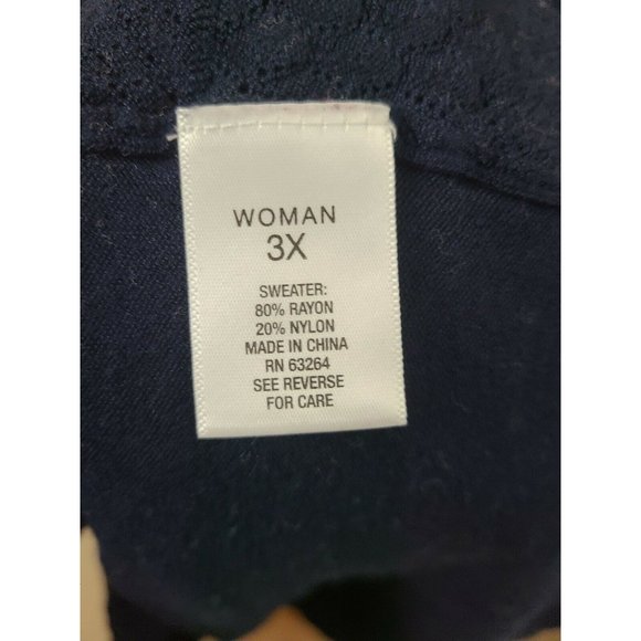 Roz & Ali Womens Navy Blue Textured Button Front Casual Cardigan Plus Size 3X - Picture 6 of 7